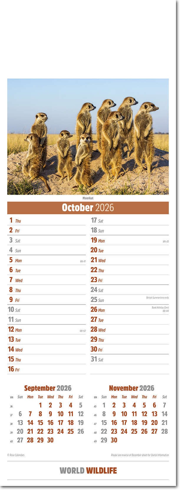Slimline World Wildlife Calendar